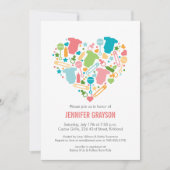 ベビーモダンハートピンクアクアイエローベビーシャワー 招待状 (正面)