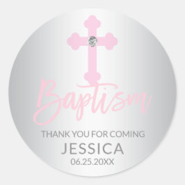 ベビーモダンピンククロスバプティスガールありがとう ラウンドシール