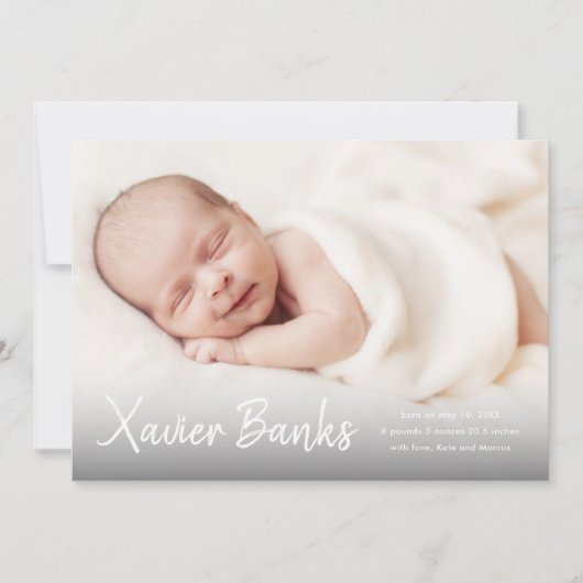 ベビーモダンフォトスクリプト名の誕生発表 招待状 (正面)