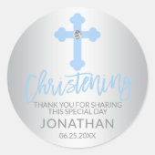 ベビーモダンブルークロス《キリスト教》洗礼式や命名式ボーイサンキュー ラウンドシール (正面)