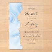 ベビーモダンブルーシルバーアゲート結婚ズ アクリル招待状 (正面)