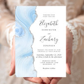 ベビーモダンブルーシルバーアゲート結婚ズ 招待状