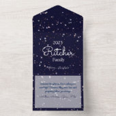 ベビーモダンブルーネイビークリスマス招待状お祝い オールインワン招待状 (内側)