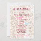 ベビーモダンヴィンテージバードシャワーアクアピンク 招待状 (正面)