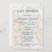 ベビーモダンヴィンテージバードシャワーアクアブルー 招待状 (正面)