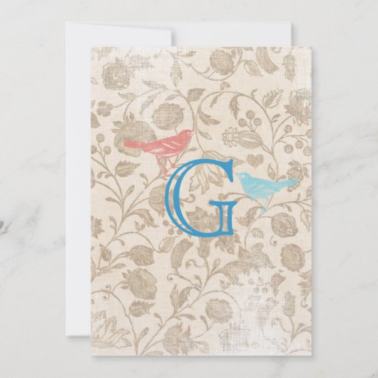 ベビーモダンヴィンテージバードシャワーアクアブルー 招待状 (裏面)