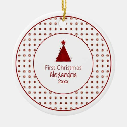 ベビーモダン初めてのクリスマス |赤いクリスマスツリー セラミックオーナメント (正面)