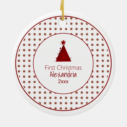 ベビーモダン初めてのクリスマス |赤いクリスマスツリー セラミックオーナメント (裏面)