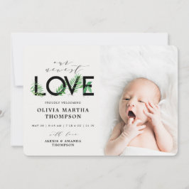 ベビーモダン熱帯緑の写真誕生 案内状