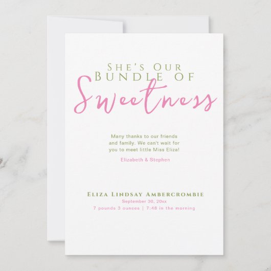 ベビーモダン生まれたばかりのガール誕生 案内状 (裏面)