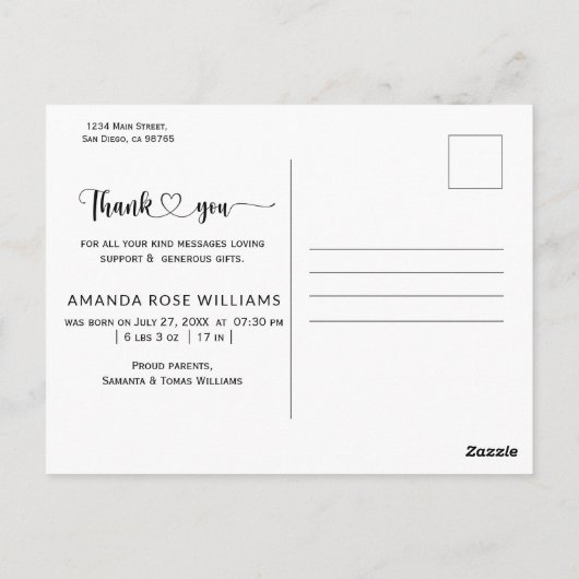 ベビーモダン誕生発表写真ありがとう ポストカード (裏面)