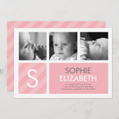 ベビーモダン- 3枚の写真の誕生の告知 案内状 (正面/裏面)