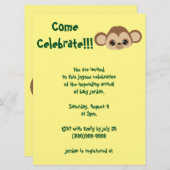 ベビーモンキーイエローベビーシャワー 招待状 (正面/裏面)