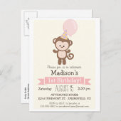 ベビーモンキーガールズ誕生日パーティーへの招待 インビテーションポストカード (正面/裏面)