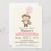 ベビーモンキーガールズ誕生日パーティーへの招待 招待状 (正面/裏面)