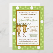 ベビーモンキーツインズ5x7ベビーシャワー招待状 招待状 (正面/裏面)