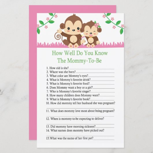 ベビーモンキーベイビーシャワーゲームをどれだけ知っているか (正面/裏面)