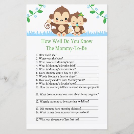 ベビーモンキーベイビーシャワーゲームをどれだけ知っているか (正面)