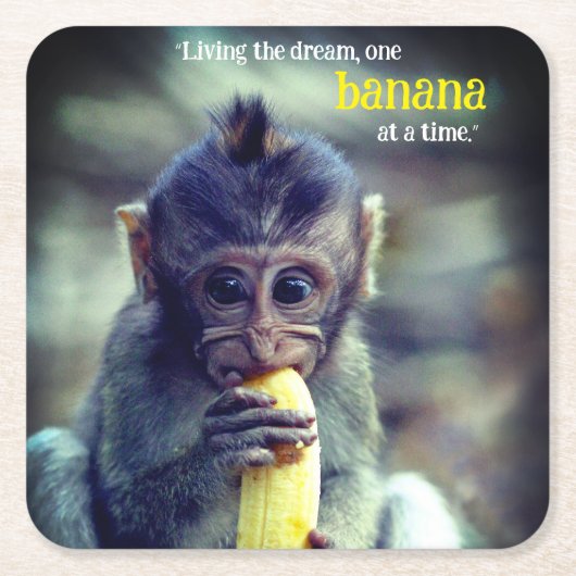 ベビーモンキー食べズバナナ スクエアペーパーコースター (正面)