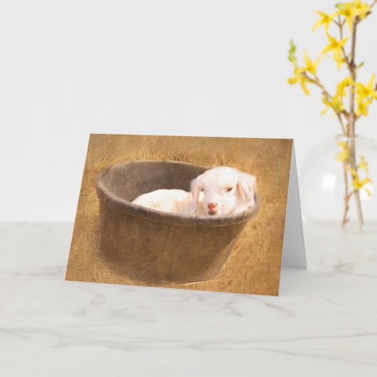 ベビーヤギのバケツ誕生日 カード (黄色い花)