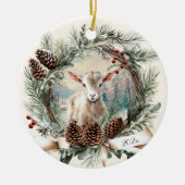 ベビーヤギ農畜動物クリスマスピネコンリース セラミックオーナメント (正面)