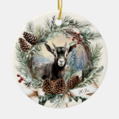 ベビーヤギ農畜動物クリスマスピネコンリース セラミックオーナメント (正面)