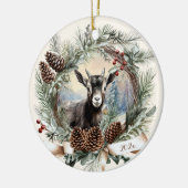 ベビーヤギ農畜動物クリスマスピネコンリース セラミックオーナメント (左)