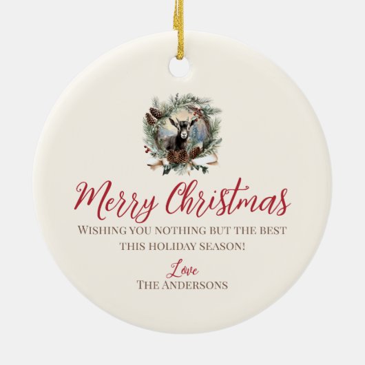 ベビーヤギ農畜動物クリスマスピネコンリース セラミックオーナメント (裏面)