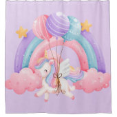 ベビーユニコーンかわいらしパステルレインボーバルーンキッズ シャワーカーテン (正面)