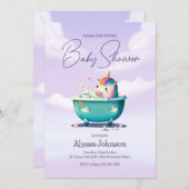 ベビーユニコーンバスタイム |ベビーシャワー招待状 招待状 (正面/裏面)