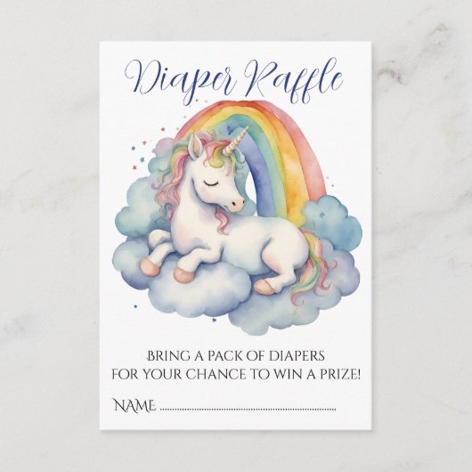 ベビーユニコーンボーイ赤ちゃんシャワーおむつラッフル エンクロージャーカード (正面)