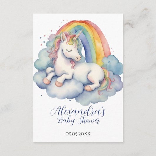 ベビーユニコーンボーイ赤ちゃんシャワーおむつラッフル エンクロージャーカード (裏面)