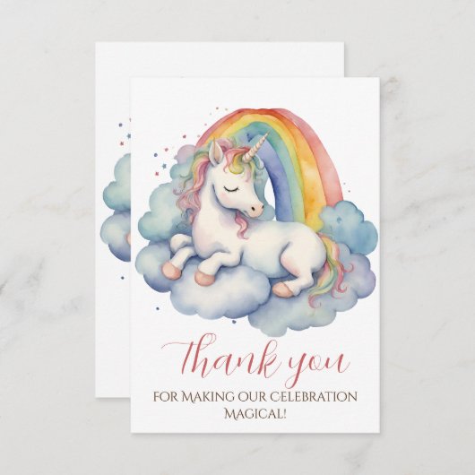 ベビーユニコーン女の子の赤ちゃんシャワーありがとう サンキューカード (正面/裏面)