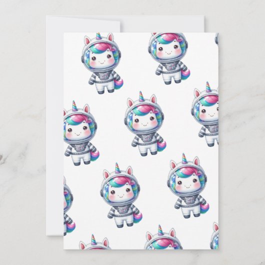 ベビーユニコーン宇宙飛行士1歳の誕生日 招待状 (裏面)