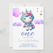 ベビーユニコーン宇宙飛行士 1歳の誕生日 招待状 (正面)