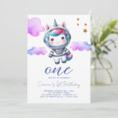ベビーユニコーン宇宙飛行士 1歳の誕生日 招待状 (スタンド正面)