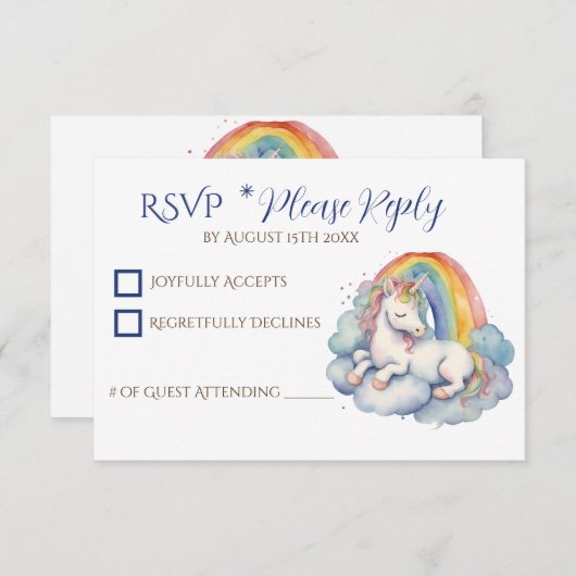 ベビーユニコーン男の子の赤ちゃんシャワー 出欠カード (正面/裏面)