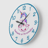 ベビーユニコーン禅ヨガメディテーションロータスパープルブルー ラージ壁時計 (傾斜)