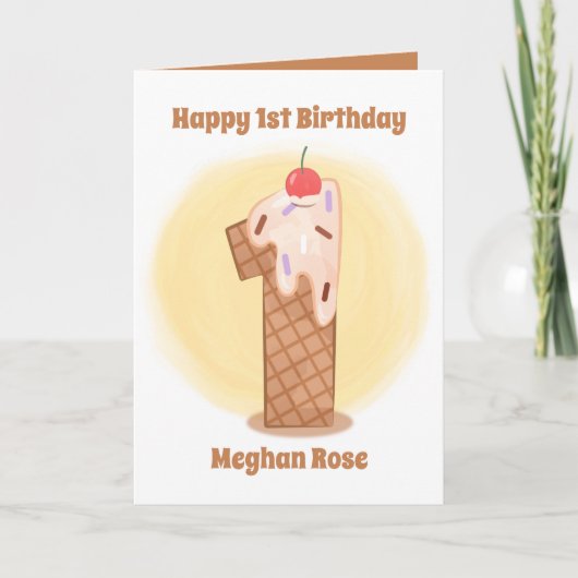 ベビーユニセックスアイスクリーム1st誕生日の追加気持ち カード (正面)