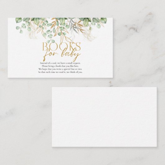 ベビーユーカリ緑ベビーシャワー用の本 エンクロージャーカード (正面/裏面)