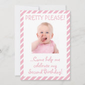 ベビーユーモアのあるガール2nd誕生日パーティの招待状 招待状 (正面)