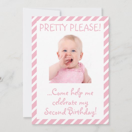 ベビーユーモアのあるガール2nd誕生日パーティの招待状 招待状 (正面)