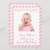 ベビーユーモアのあるガール2nd誕生日パーティの招待状 招待状 (正面/裏面)