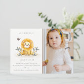 ベビーライオンの葉Any Age誕生日フォト招待状 サンキューカード (スタンド正面)