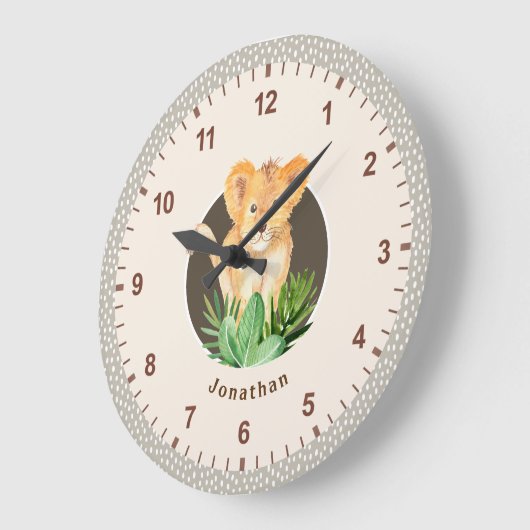 ベビーライオンワイルドライフウォーターカラーニュートラルルームデコール ラージ壁時計 (傾斜)