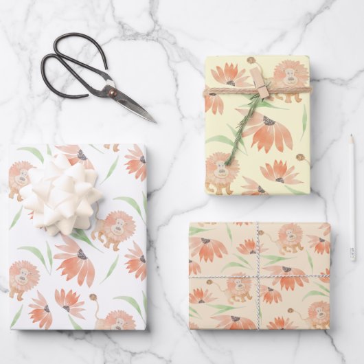 ベビーライオン水彩手絵を描形 ラッピングペーパーシート (正面)