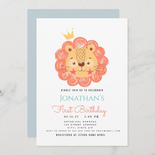 ベビーライオン王の誕生日のお知らせ 案内状 (正面/裏面)