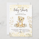ベビーライオン黄色金ゴールド茶色の赤ちゃんシャワー招待状 招待状 (正面)