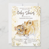 ベビーライオン黄色金ゴールド茶色の赤ちゃんシャワー招待状 招待状 (正面)