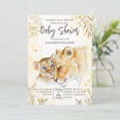 ベビーライオン黄色金ゴールド茶色の赤ちゃんシャワー招待状 招待状 (スタンド正面)